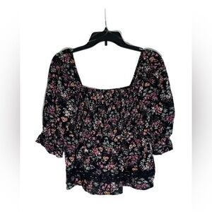 LOVE, FIRE Smocked Lace Trim Top